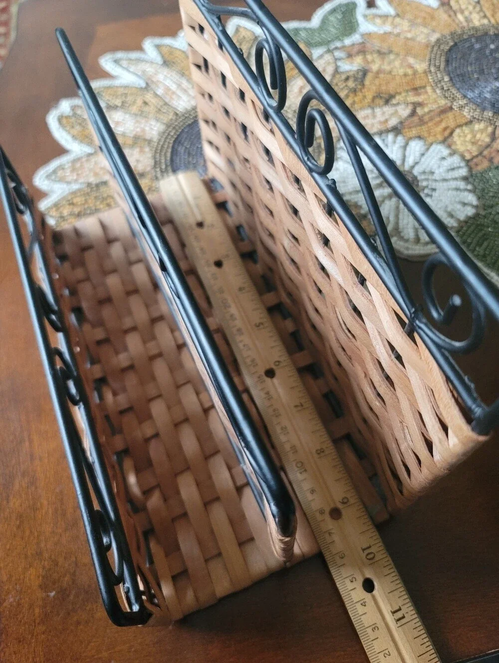 Wicker & Metal Letter/Pen Holder & File Holder & a Hand Woven Basket w/liner.